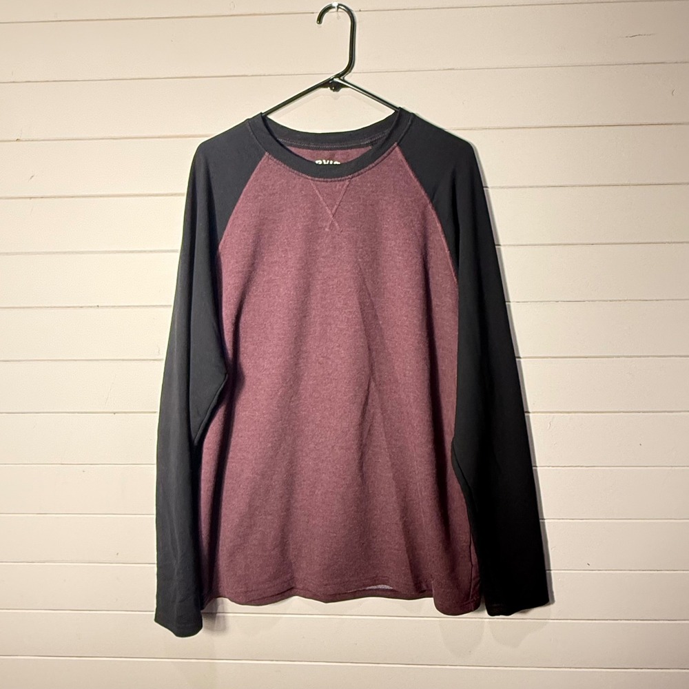 Orvis Mens Large Maroon Black Raglan‎ Long Sleeve Baseball Tee Crewneck 795